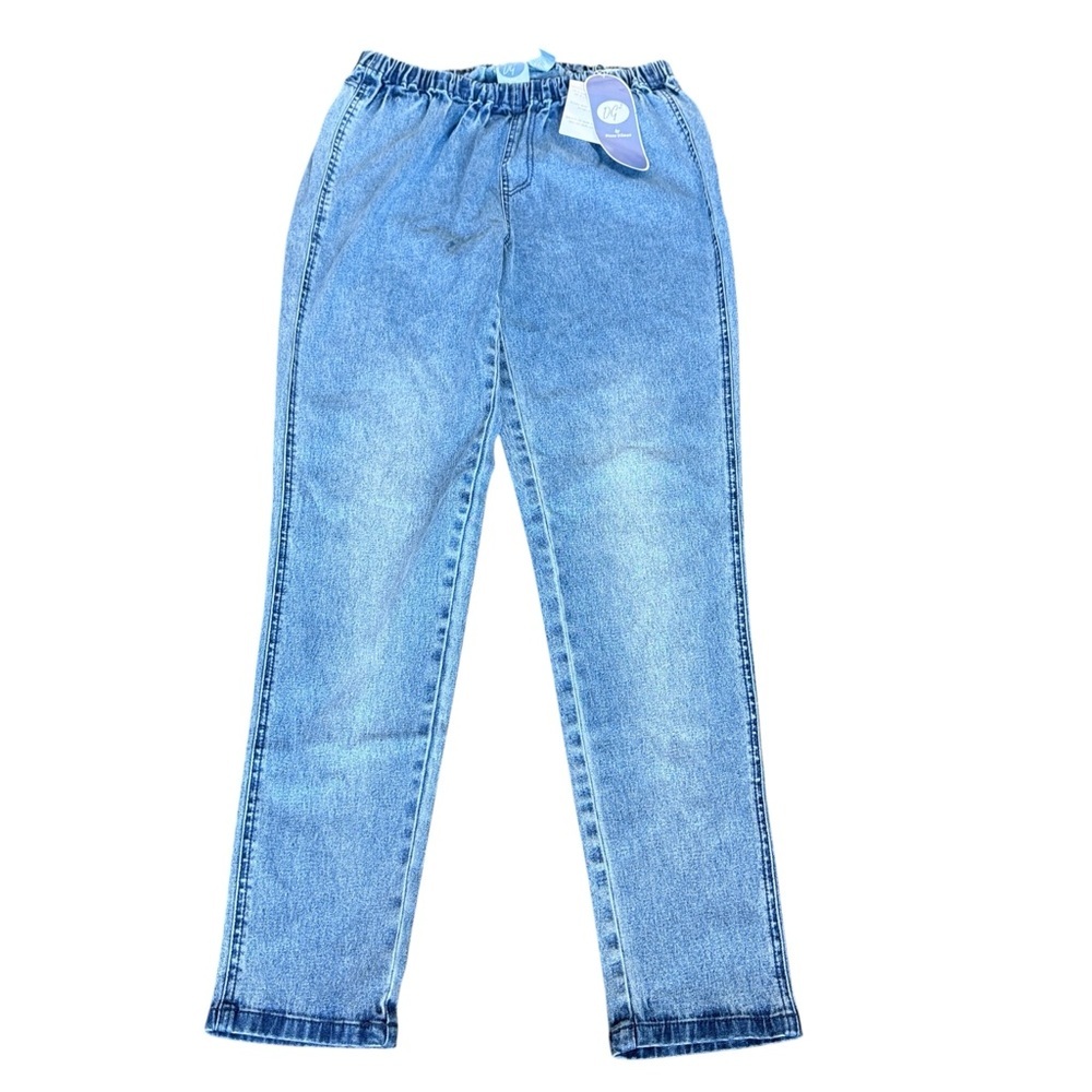 DG2 By Diane Gilman Large Tall Elastic Waist Blue Denim Jeans Straight Leg NWT